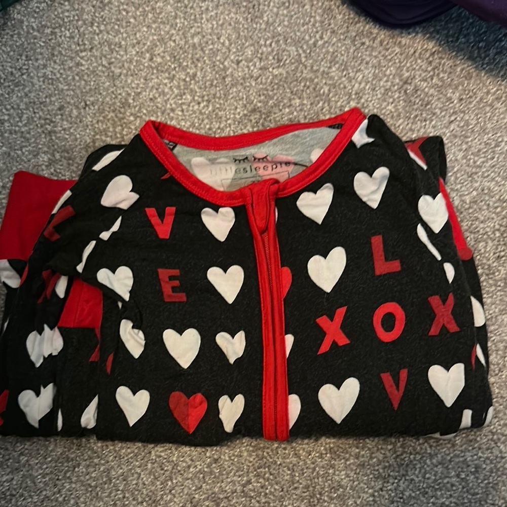 Little Sleepies Black Onesie with Red and White Hearts